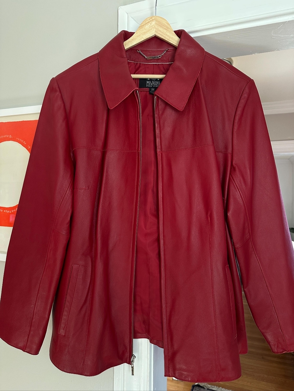 Wilsons Leather Women's Deep Red Leather Zip Jacket